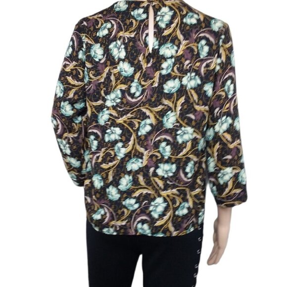 Mango Suit Brown Leaf Floral Blouse - Picture 4 of 5
